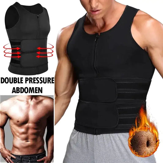 Junlan Men Sauna Zipper Tank Top with Double Belts